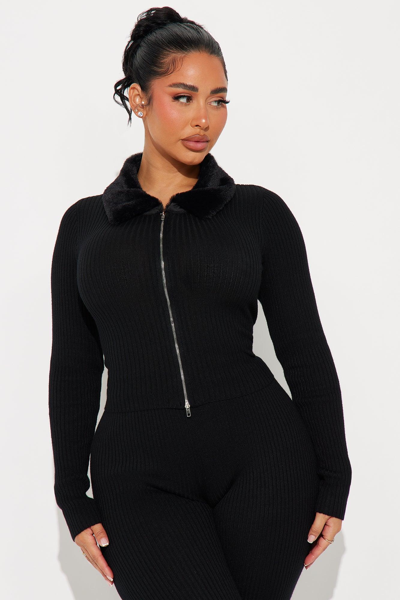 Cozy Up Ribbed Sweater Pant Set - Black Product Image