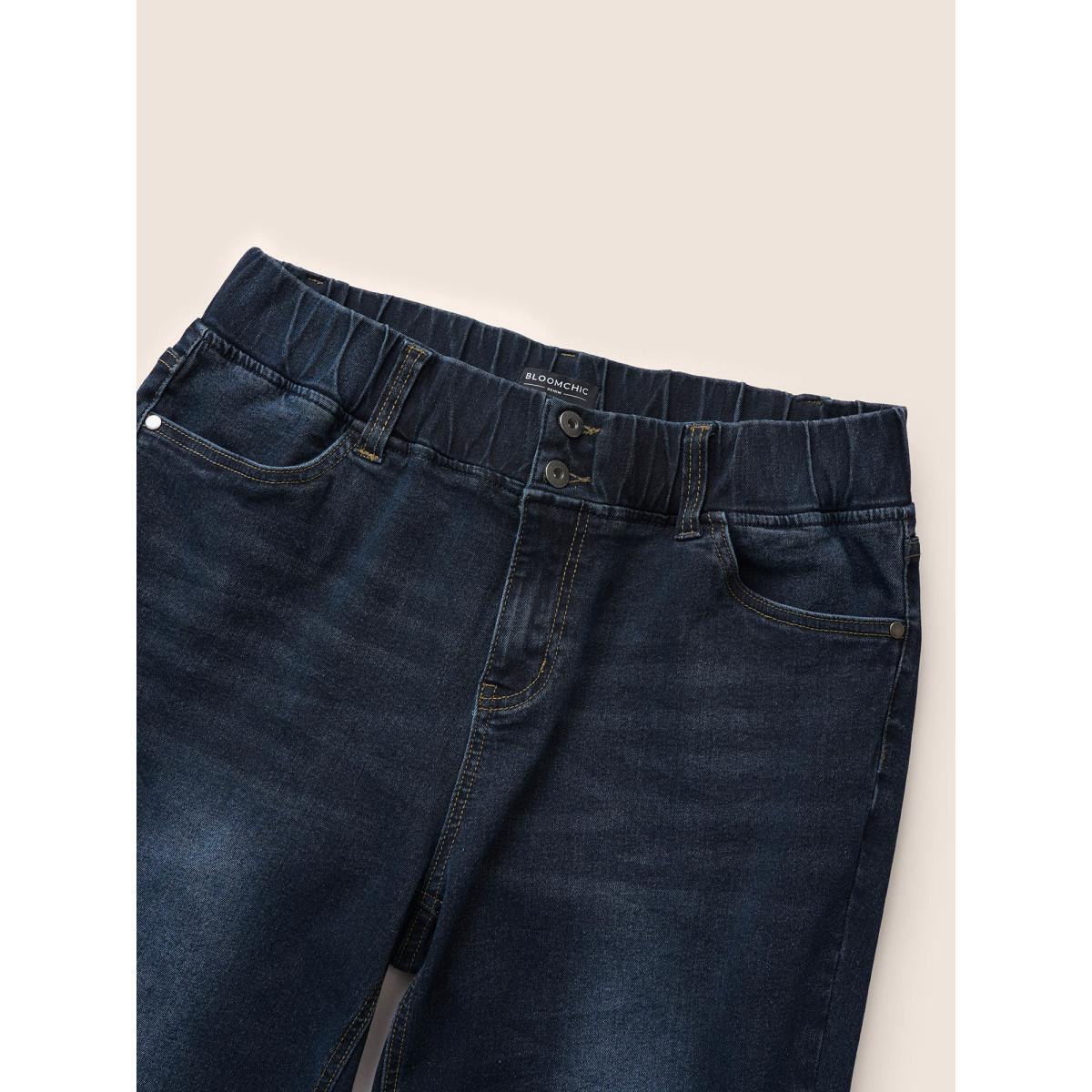 Plus Size Bootcut Elastic Waist Button Down Jeans Women Indigo Casual Plain Plain High stretch Pocket Jeans BloomChic 14/1X Product Image