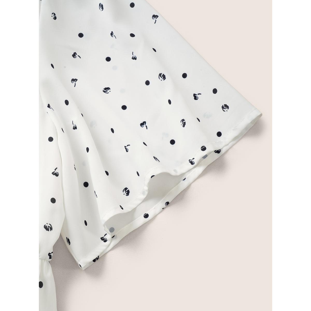 Plus Size White Keyhole Polka Dot Style Accents Ruffle Sleeve Blouse Women Elegant Short sleeve Round Neck Everyday Blouses BloomChic 10/M Product Image