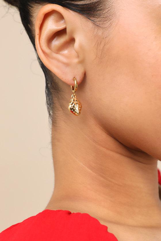 Strawberry Gold Charm Huggie Hoop Earrings Product Image