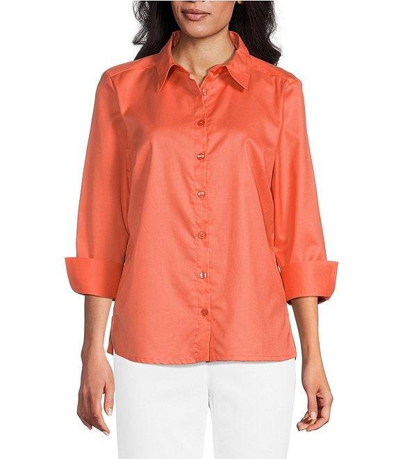 Investments Petite Size Rachel 3/4 Sleeve Point Collar Button Front Shirt Product Image