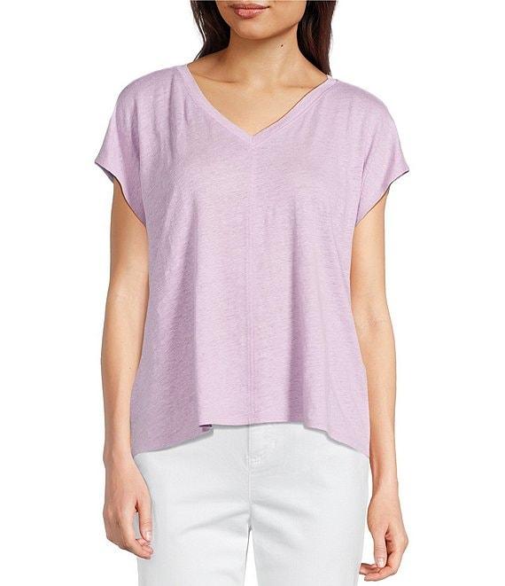 Eileen Fisher Organic Linen Jersey V-Neck Cap Sleeve Top Product Image