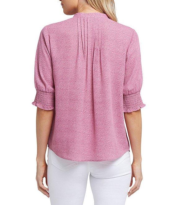 NYDJ Woven Printed Round Neck Short Smocked Sleeve Top Product Image