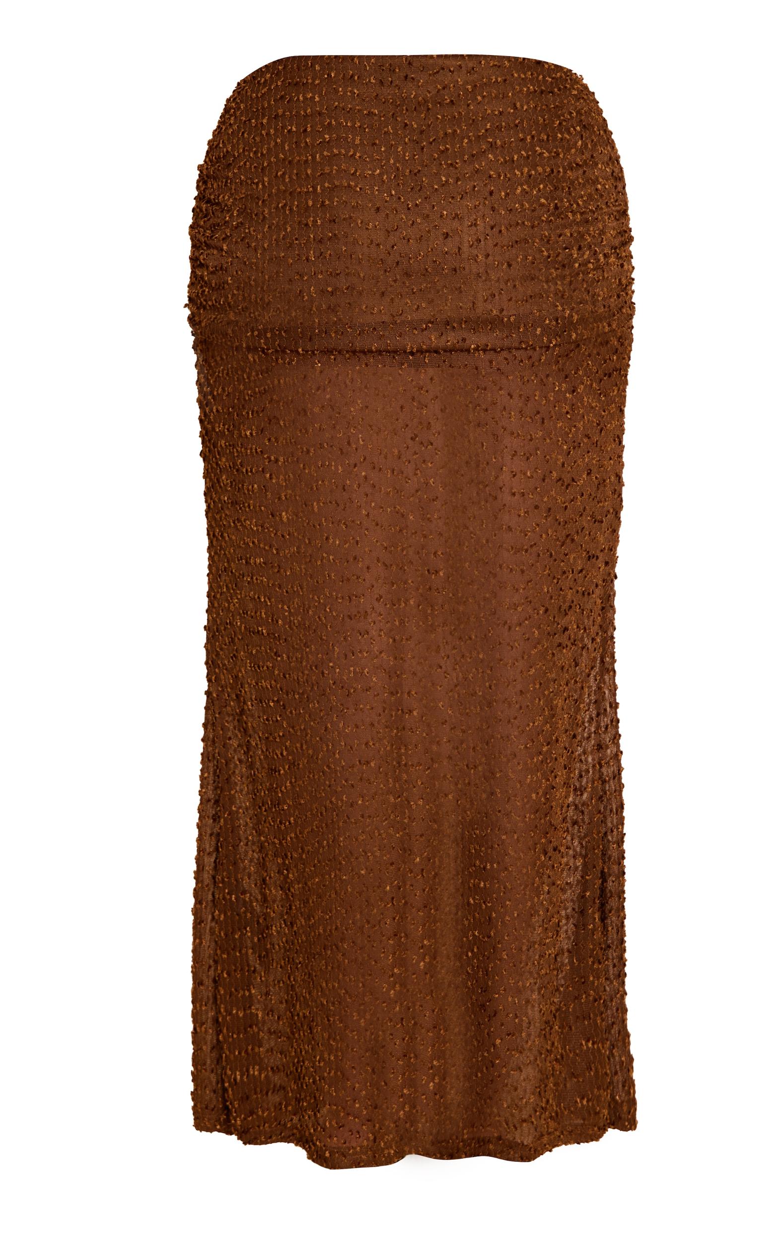 Plus Taupe Textured Boucle Fold Over Ruched Maxi Skirt Product Image