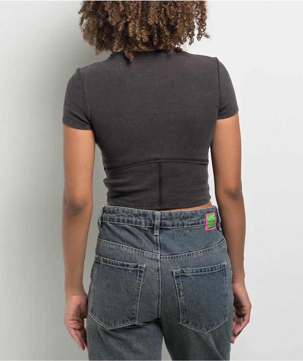 Ninth Hall Fundamentals Shawnie Black Seaming Crop T-Shirt Product Image