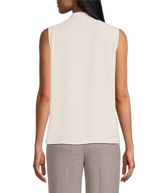 Kasper Crepe Band Neck Sleeveless Ruffle Blouse Product Image