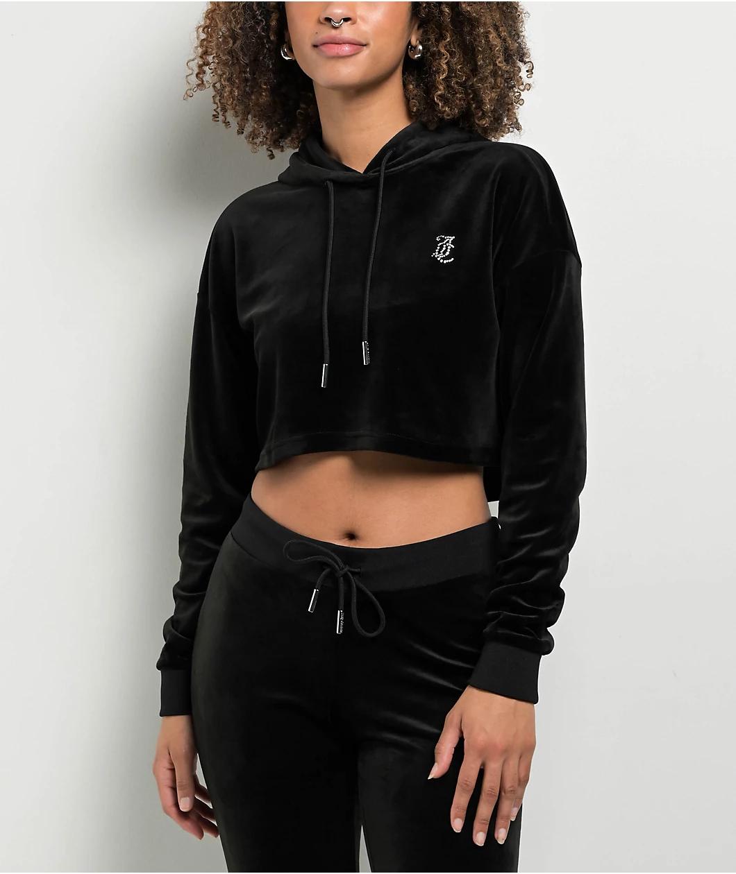 Juicy Couture OG Big Bling High Low Licorice Crop Hoodie Product Image