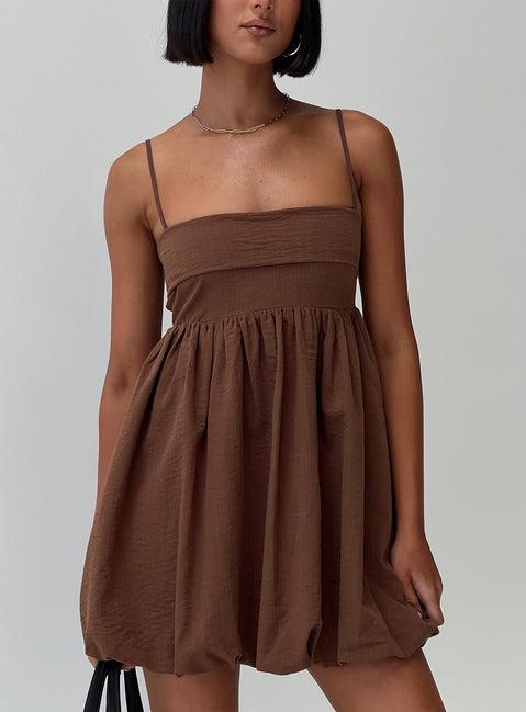 Layken Bubble Hem Mini Dress Chocolate Tall Product Image