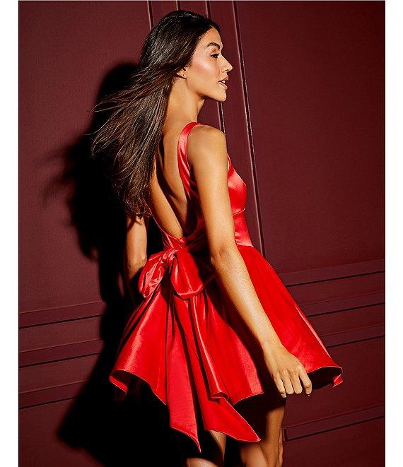 Gianni Bini Addison Satin Square Neck A-Line Drop Waist Mini Dress Product Image