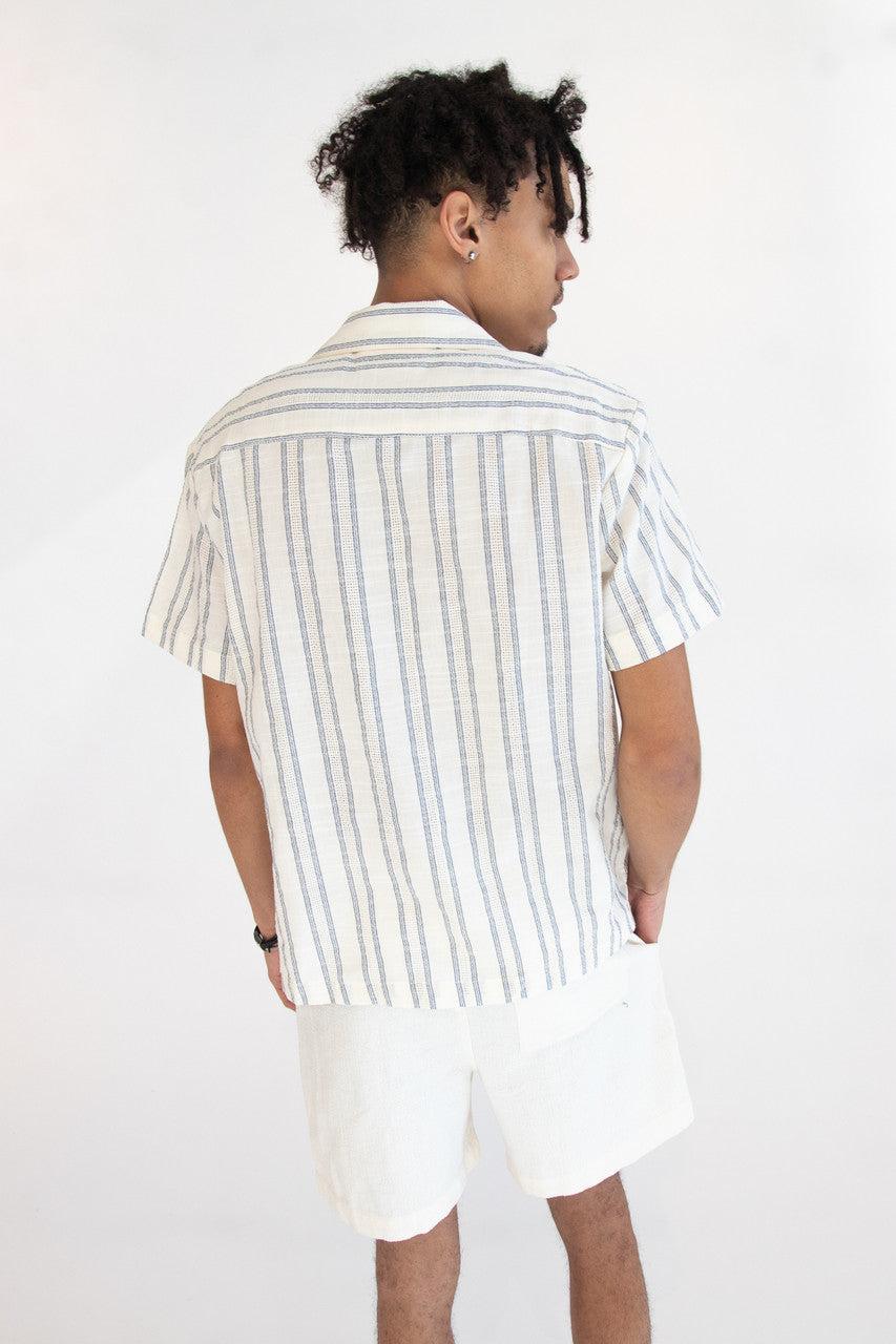 Navy Striped Textured Button Up Shirt Product Image