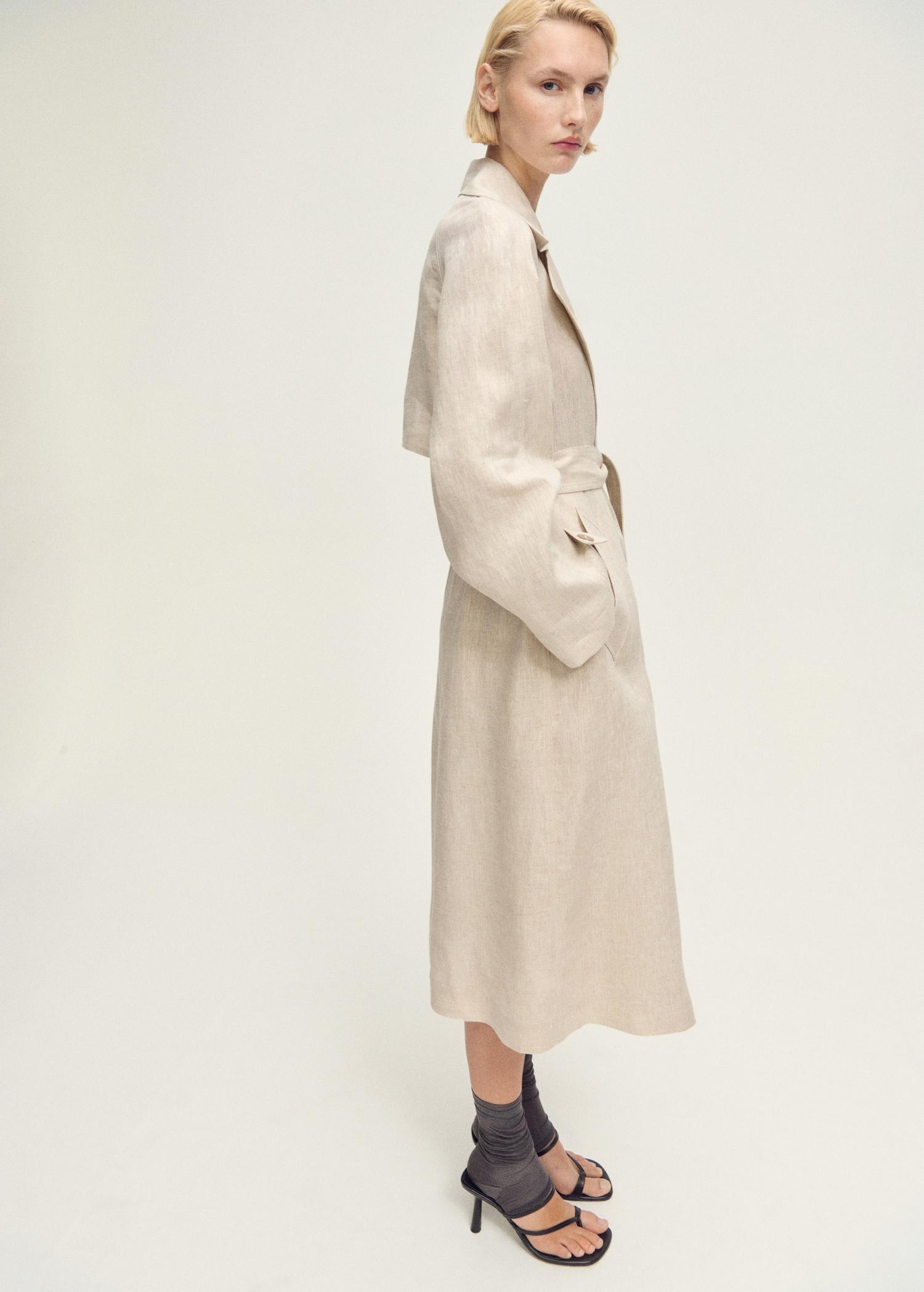 Linen trench coat with pronounced lapels - Women | MANGO USA Product Image