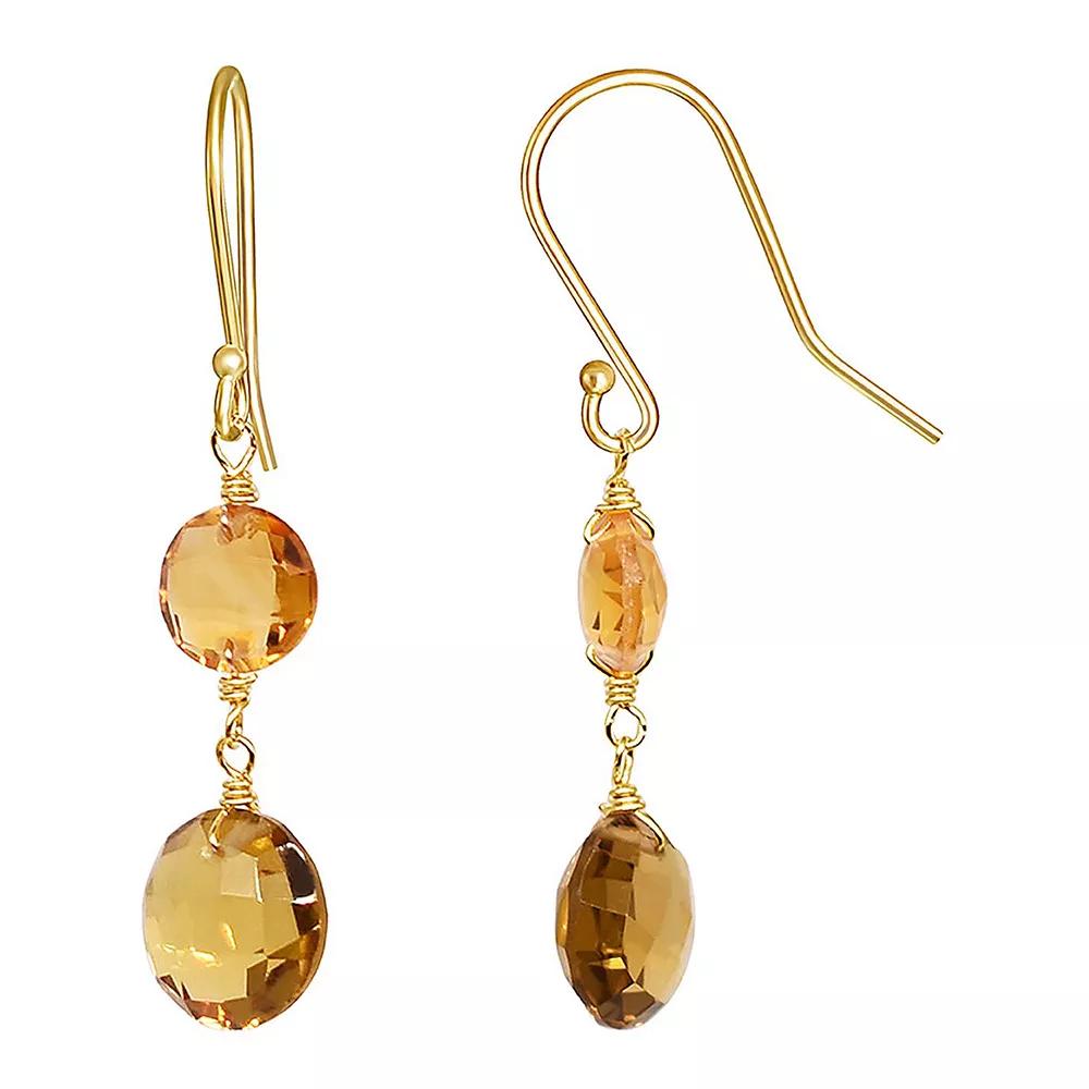 Jewelmak 14k Gold Whiskey Quartz Double Coin Drop Earrings, Women's Product Image