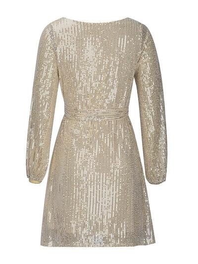 Sequin Tie Waist Long Sleeve Mini Dress Product Image