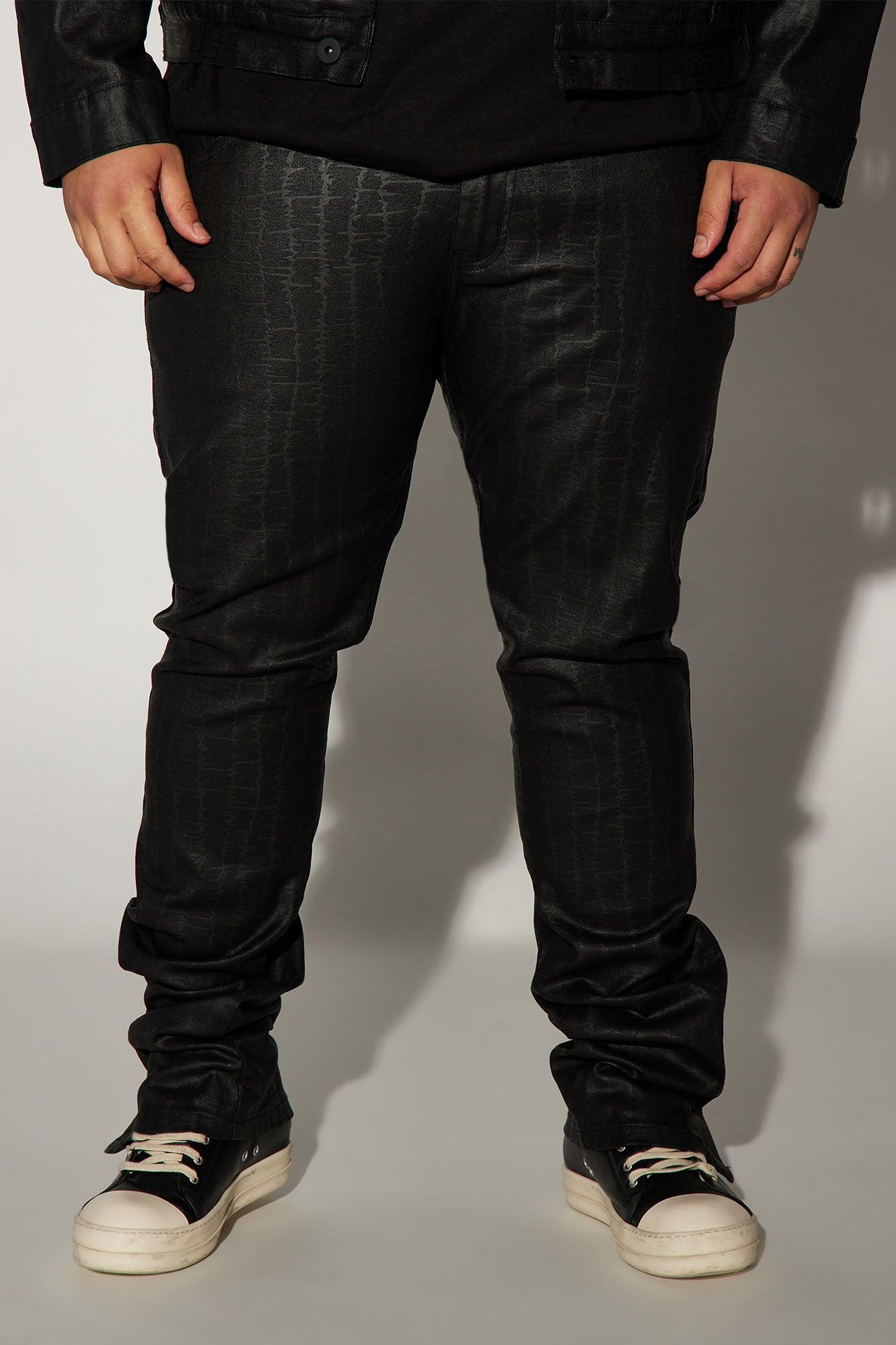 Rebel Like Me Pattern Waxed Stacked Skinny Flare Pants - Black Product Image