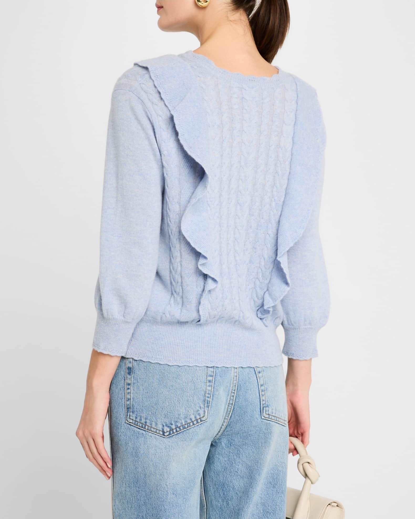 Ruffle-Trim Cable Cashmere Sweater Product Image