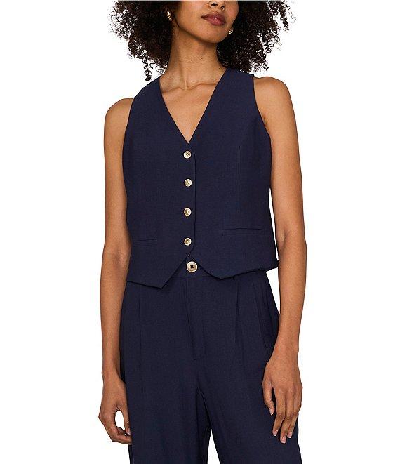 1. STATE Rumple Button Front V-Neck Coordinating Sleeveless Vest Product Image