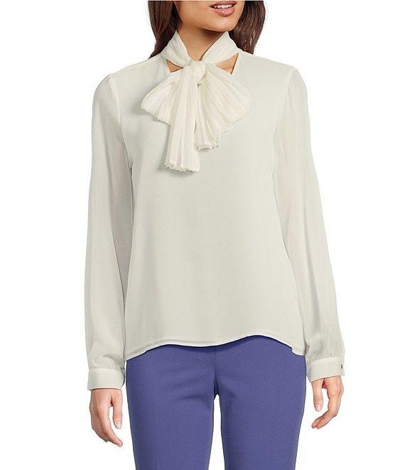 Calvin Klein Chiffon V-Neck Scarf Long Sleeve Blouse Product Image