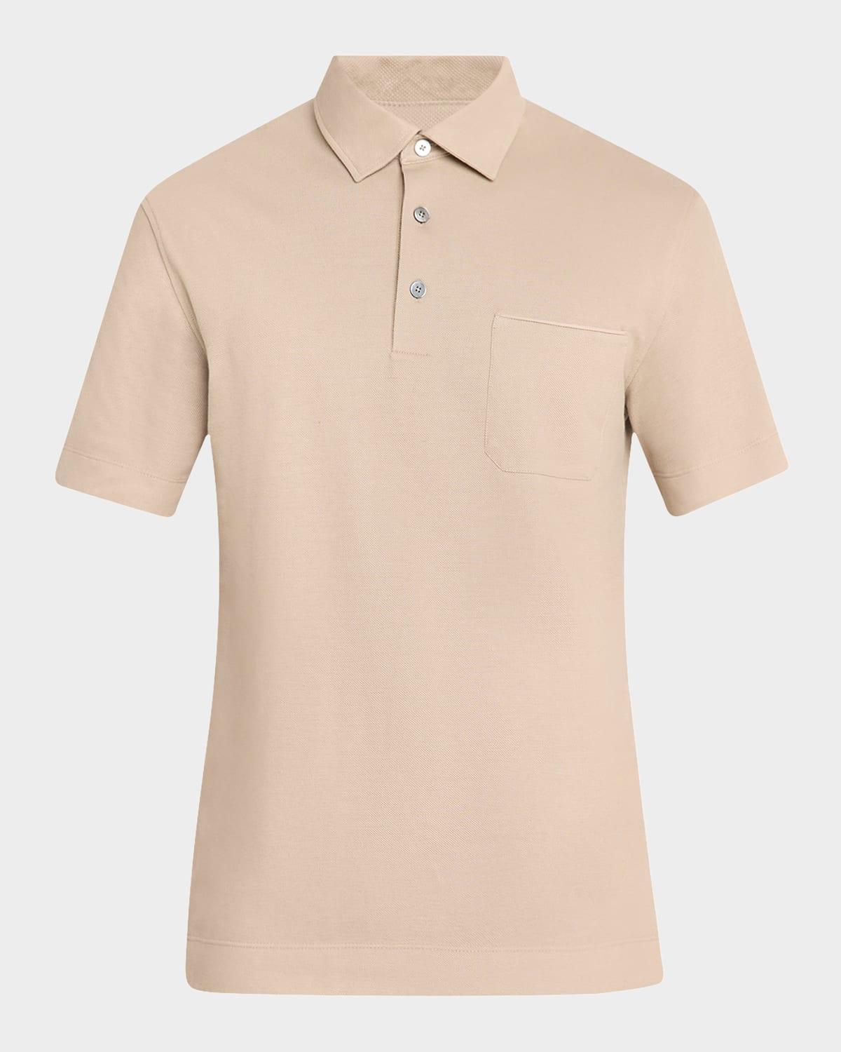 Mens Pique Polo Shirt with Leather-Trim Pocket Product Image