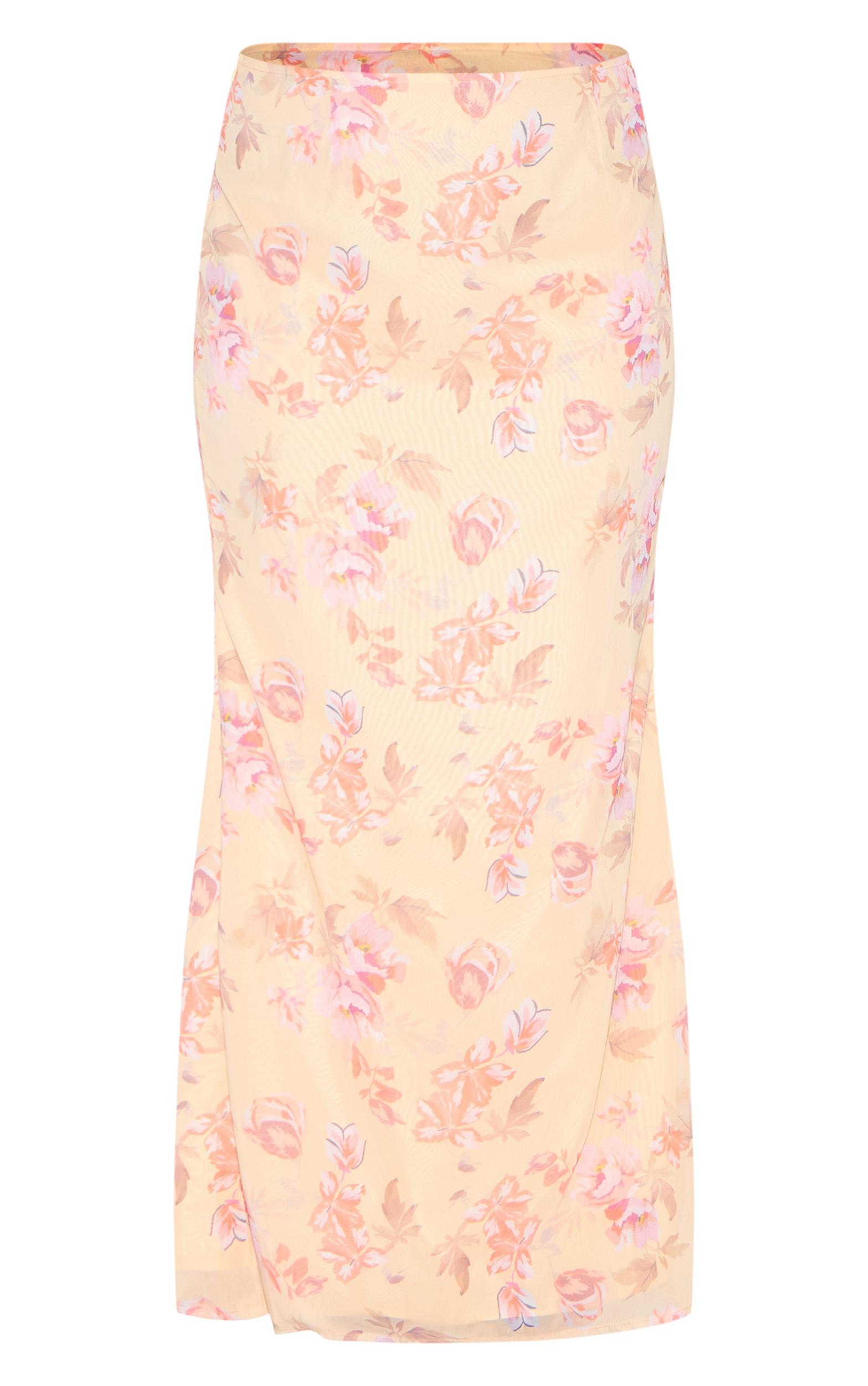 Plus Lemon Floral Printed Low Rise Fishtail Maxi Skirt Product Image