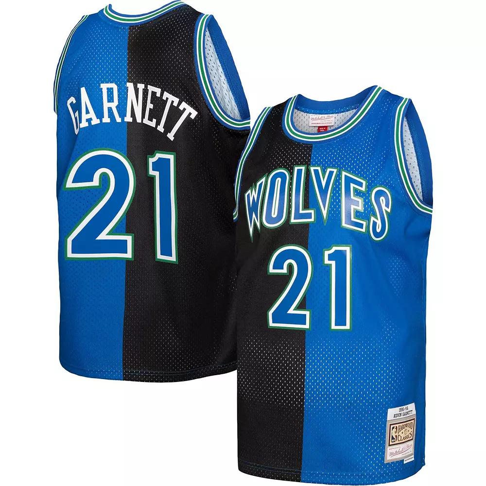 Men's Mitchell & Ness Kevin Garnett Black/Blue Minnesota Timberwolves Hardwood Classics 1995-96 Split Swingman Jersey, Size: Small Product Image