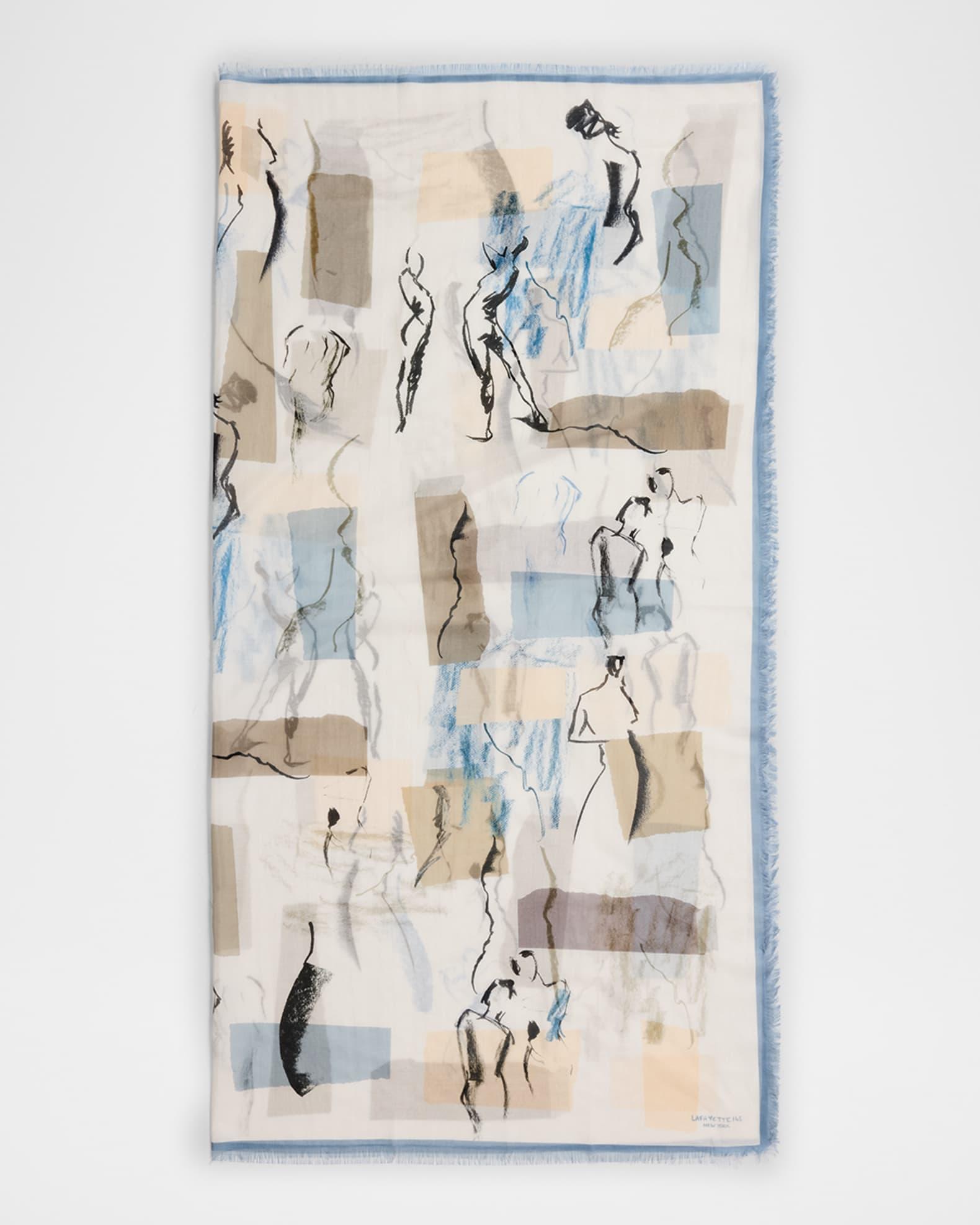 Fringed Sketchbook-Print Square Scarf Product Image