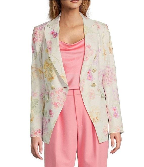 Antonio Melani Aurora Floral Linen Blend Notch Lapel Long Sleeve Jacket Product Image