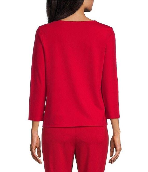 Investments Petite Size Knit 3/4 Sleeve Front Drape Crew Neck Top Product Image
