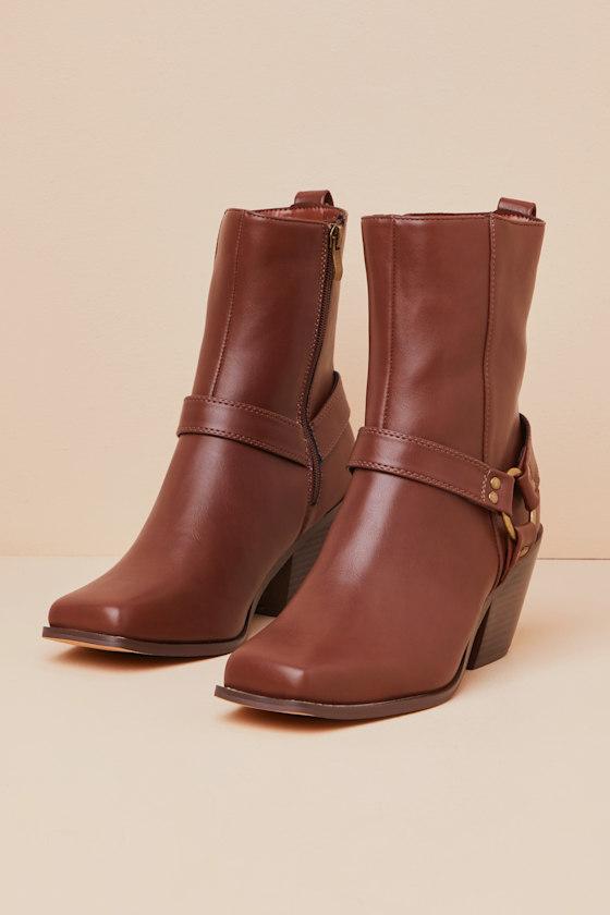 Sammson Cognac Mid-Calf Moto Boots Product Image