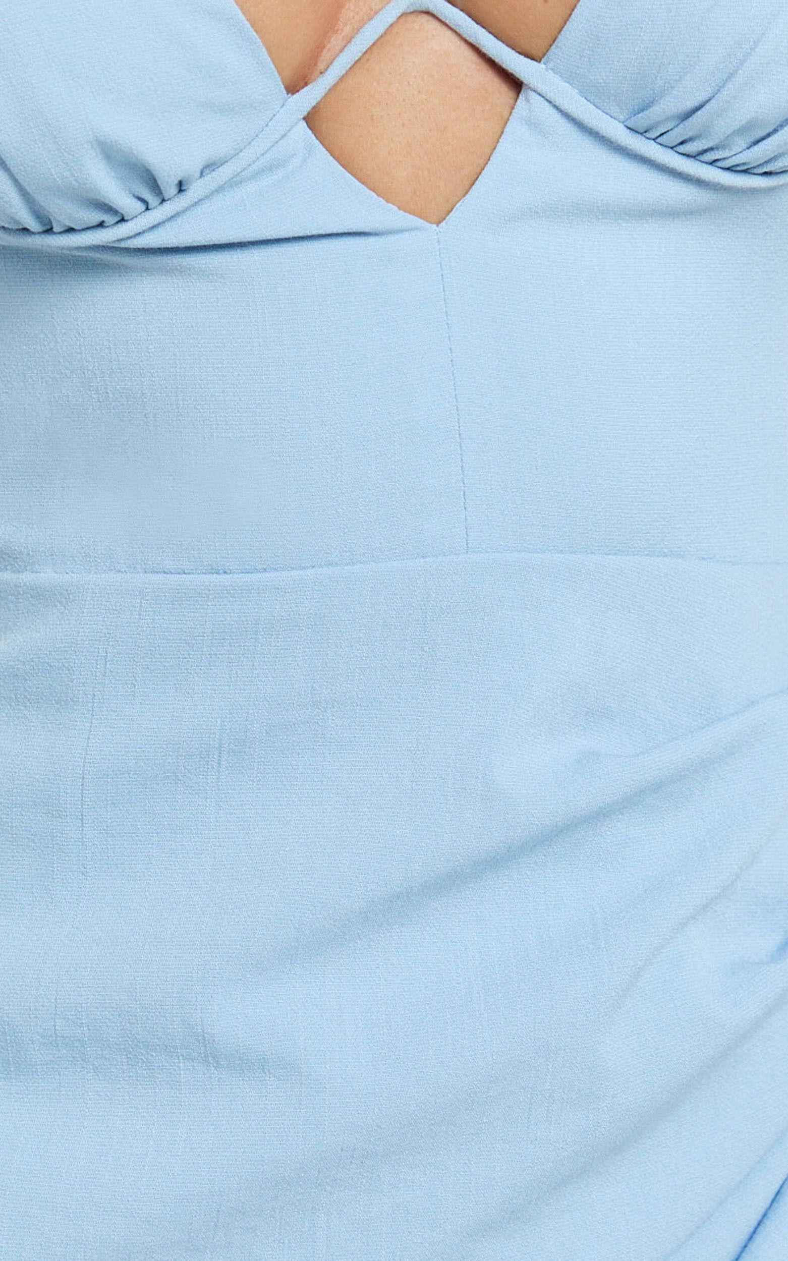 Cooper Midi Dress - Underwire Cut Out Ruched Wrap Dress in Light Blue Product Image