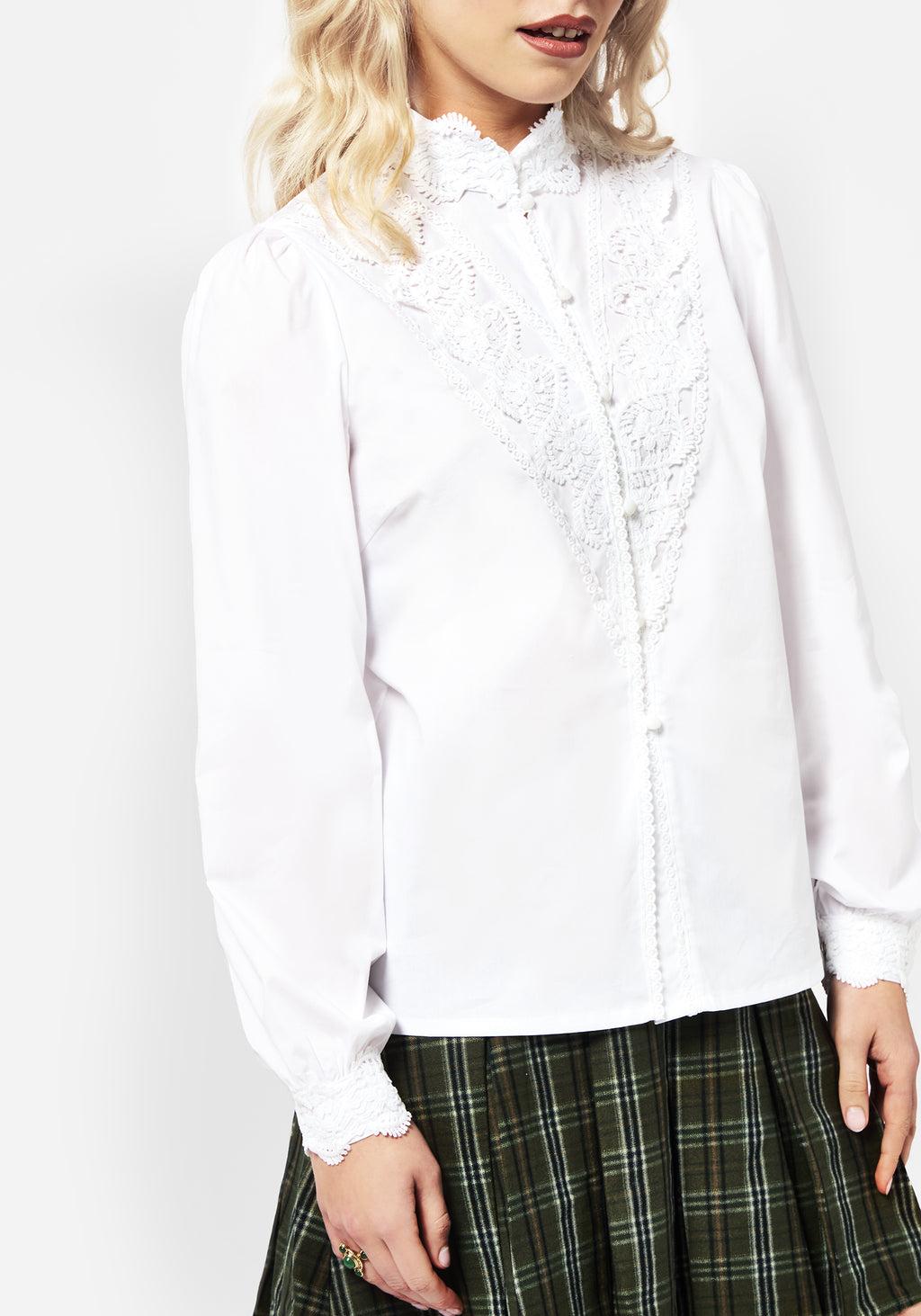 Morgaine Lace Detail Button Up Shirt - White Product Image