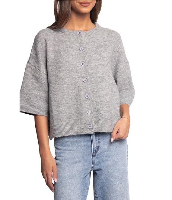 Petal & Pup Lilith Round Neckline Elbow Sleeve Button Front Cardigan Product Image
