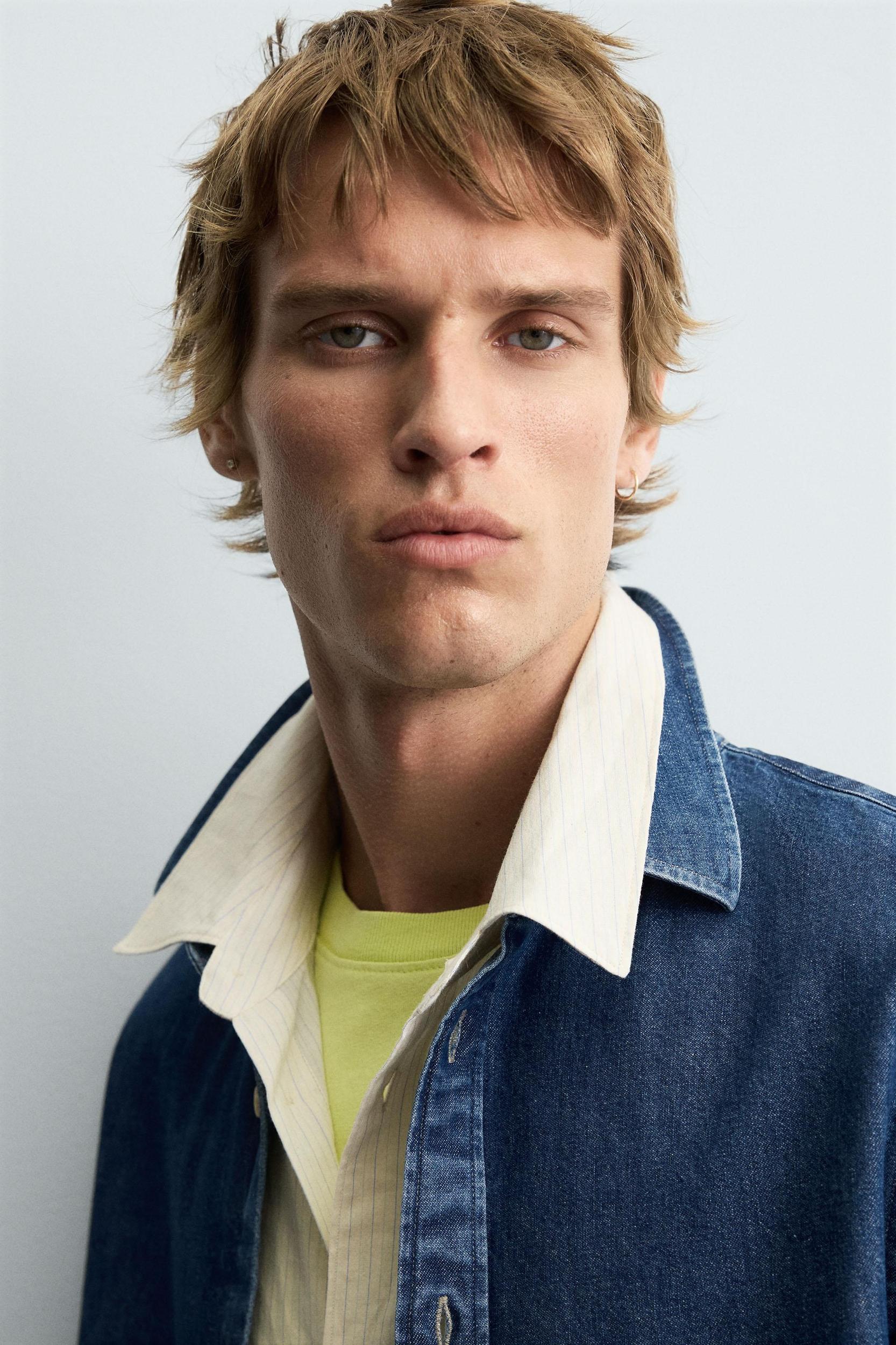 TOPSTITCHED DENIM SHIRT Product Image