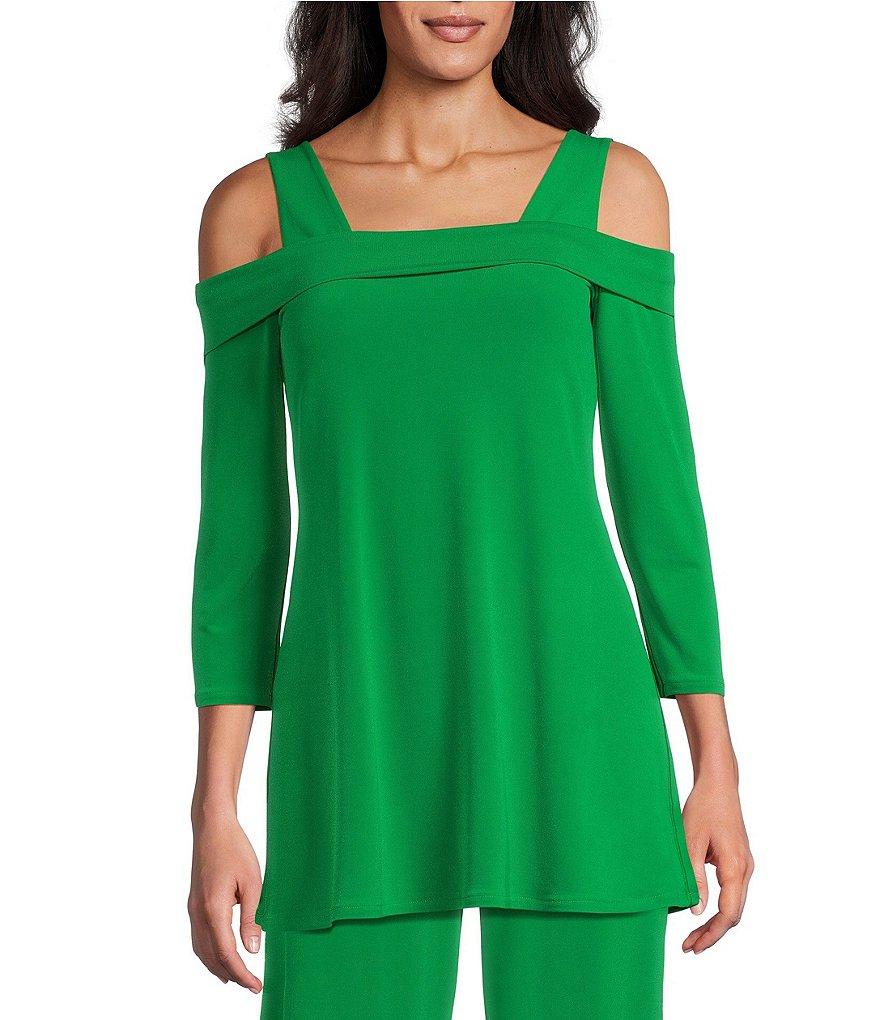 Eva Varro Solid Knit Jersey Off-the-Shoulder Wide Shoulder Strap 3/4 Sleeve Tunic Product Image