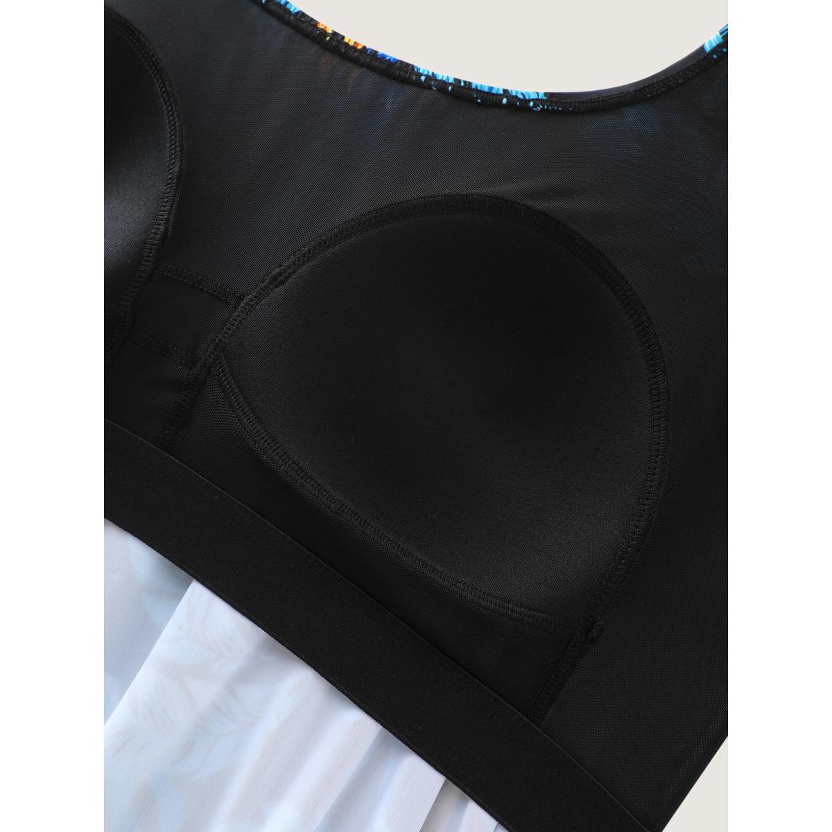 Plus Size Tropical Flower Print Pockets One-Piece Swimsuit Women's Swimwear BlackFlower Resort Gathered Curve Bathing Suits High stretch One Pieces BloomChic 12/L Product Image