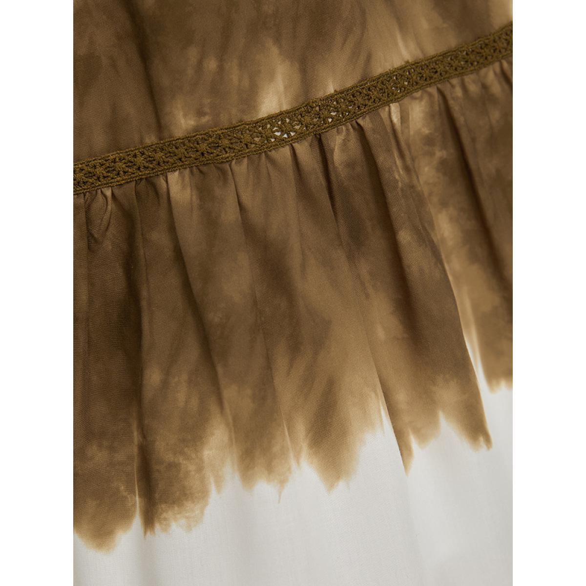 Plus Size Tie Dye Crochet Lace Ruffle Layered Hem Tank Dress Tan Women Elegant Patchwork Round Neck Sleeveless Curvy Knee Dress BloomChic 28/5X Product Image