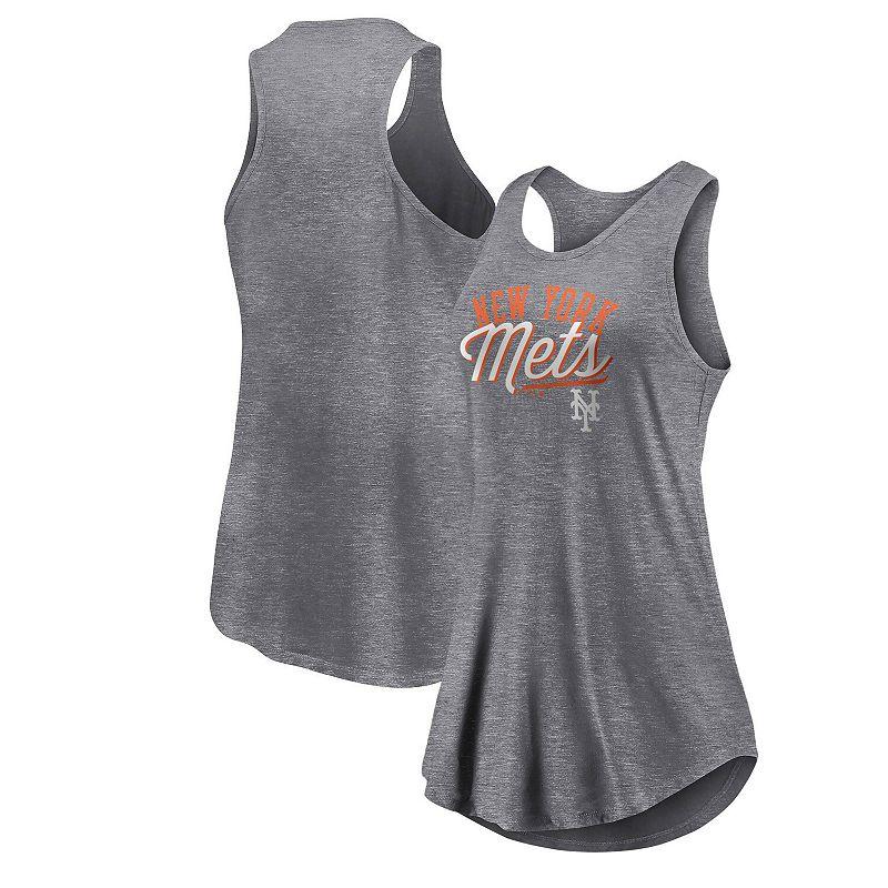 Women's Fanatics Branded Heather Gray New York Mets Simplicity Swing Racerback Scoop Neck Tank Top,  Product Image