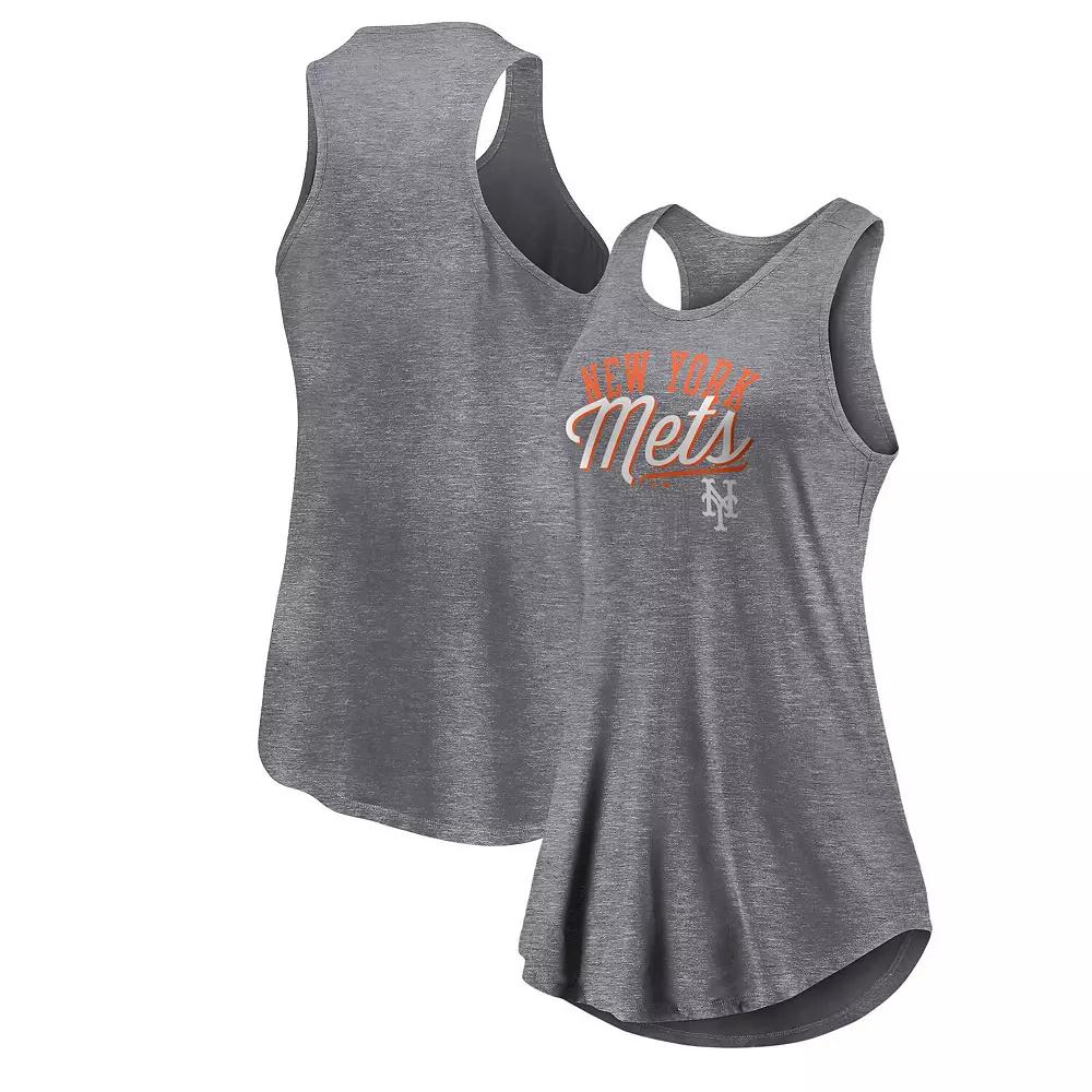 Women's Fanatics Branded Heather Gray New York Mets Simplicity Swing Racerback Scoop Neck Tank Top,  Product Image