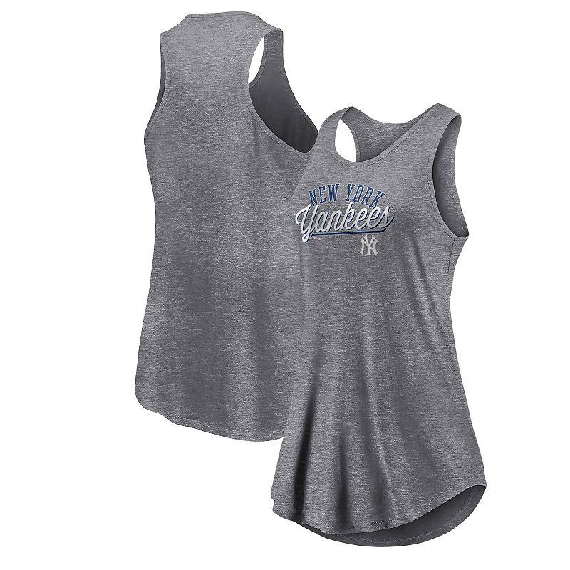 Women's Fanatics Branded Heather Gray New York Mets Simplicity Swing Racerback Scoop Neck Tank Top,  Product Image