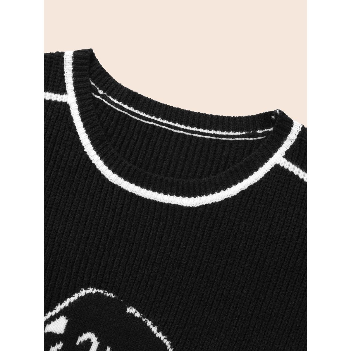 Plus Size Skull Printed Balloon Sleeves Pullover Black Women Casual Loose Long Sleeve Round Neck Everyday Pullovers BloomChic 30/6X Product Image