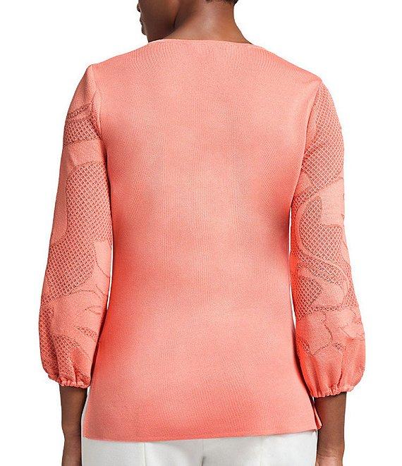 Ming Wang Tonal Texture Knit V-Neck Bracelet Sleeve Top Product Image