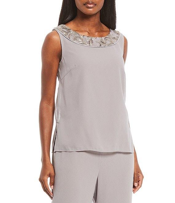 Le Bos Round Neck 3/4 Sleeve Embroidered Sequin Trim 3-Piece Pant Set Product Image