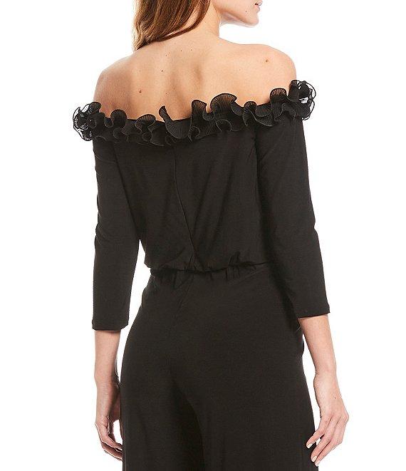 Adrianna Papell Ruffle Off-the-Shoulder 3/4 Sleeve Jersey Jumpsuit Product Image