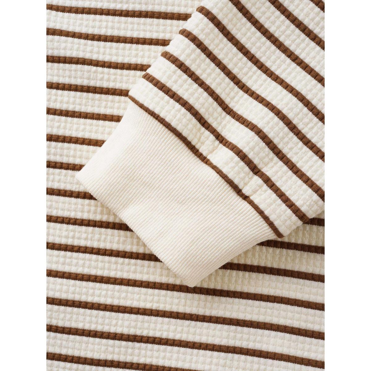 Plus Size Striped Patchwork Texture Hooded Sweatshirt Women Beige Casual Texture Hooded Everyday Sweatshirts BloomChic 28/5X Product Image