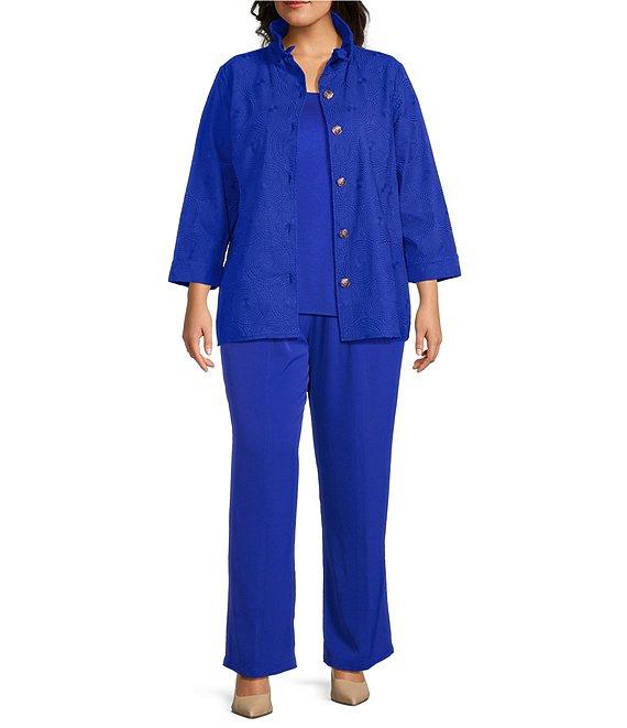 Ming Wang Plus Size Embroidered Tailored Fit Ruched Collar Bracelet Sleeve Jacket Product Image