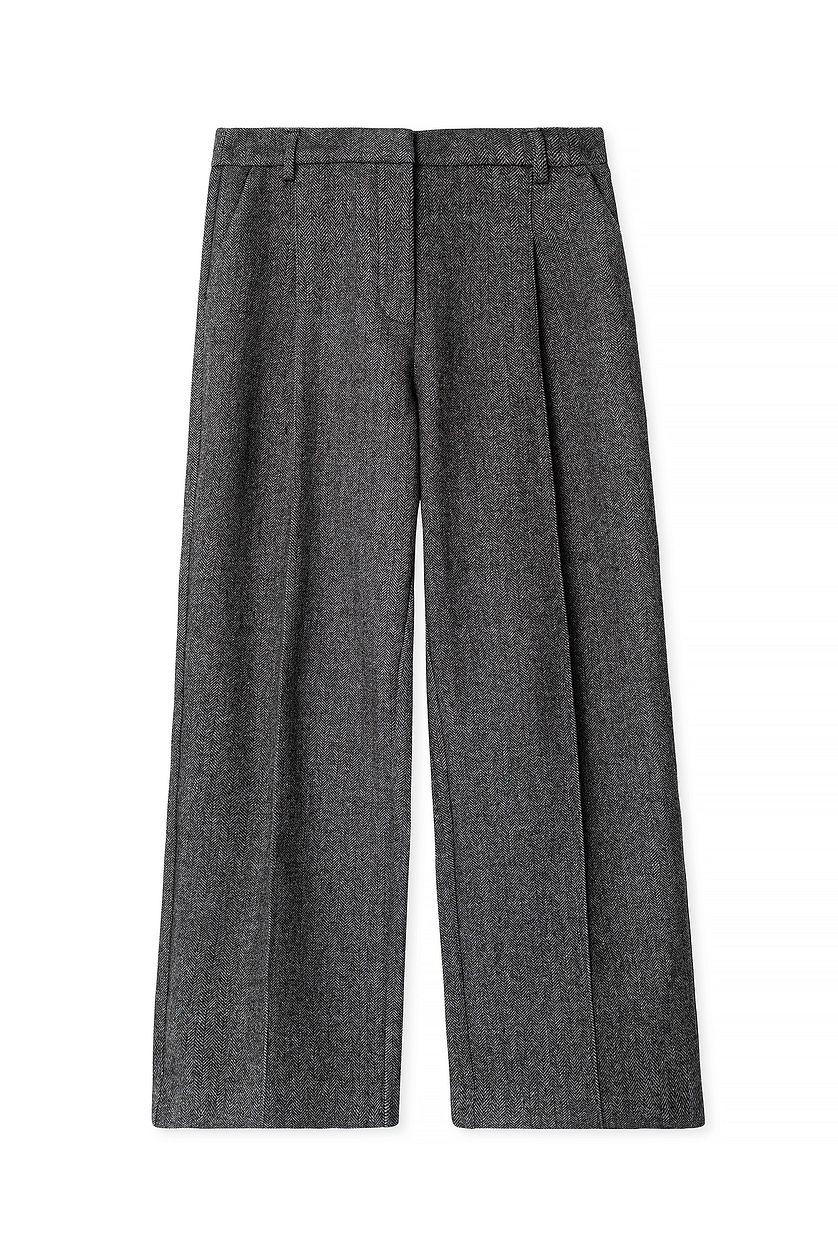 Mid Waist Herringbone Trousers Grey Product Image