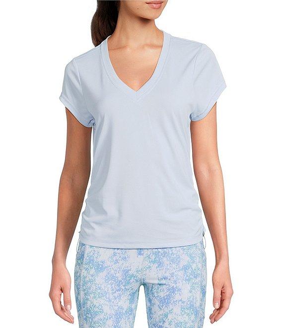 DKNY Sport by Donna Karan V Neck Short Sleeve Tech Ruched Side Seam Tee Product Image