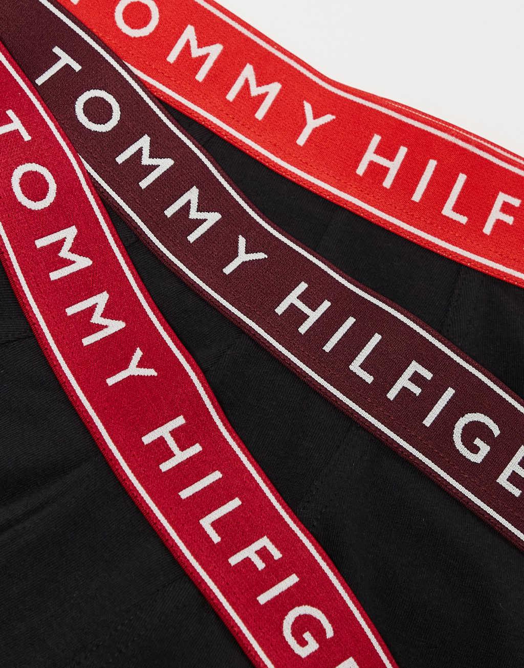 Tommy Hilfiger everyday essentials 3 pack boxer briefs in black with red waistbands Product Image