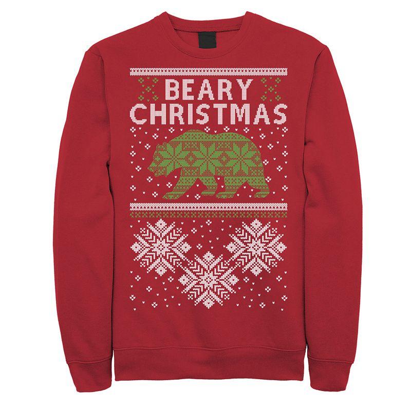 Men's Beary Christmas Graphic Fleece Pullover, Size: 3XL, Red Product Image