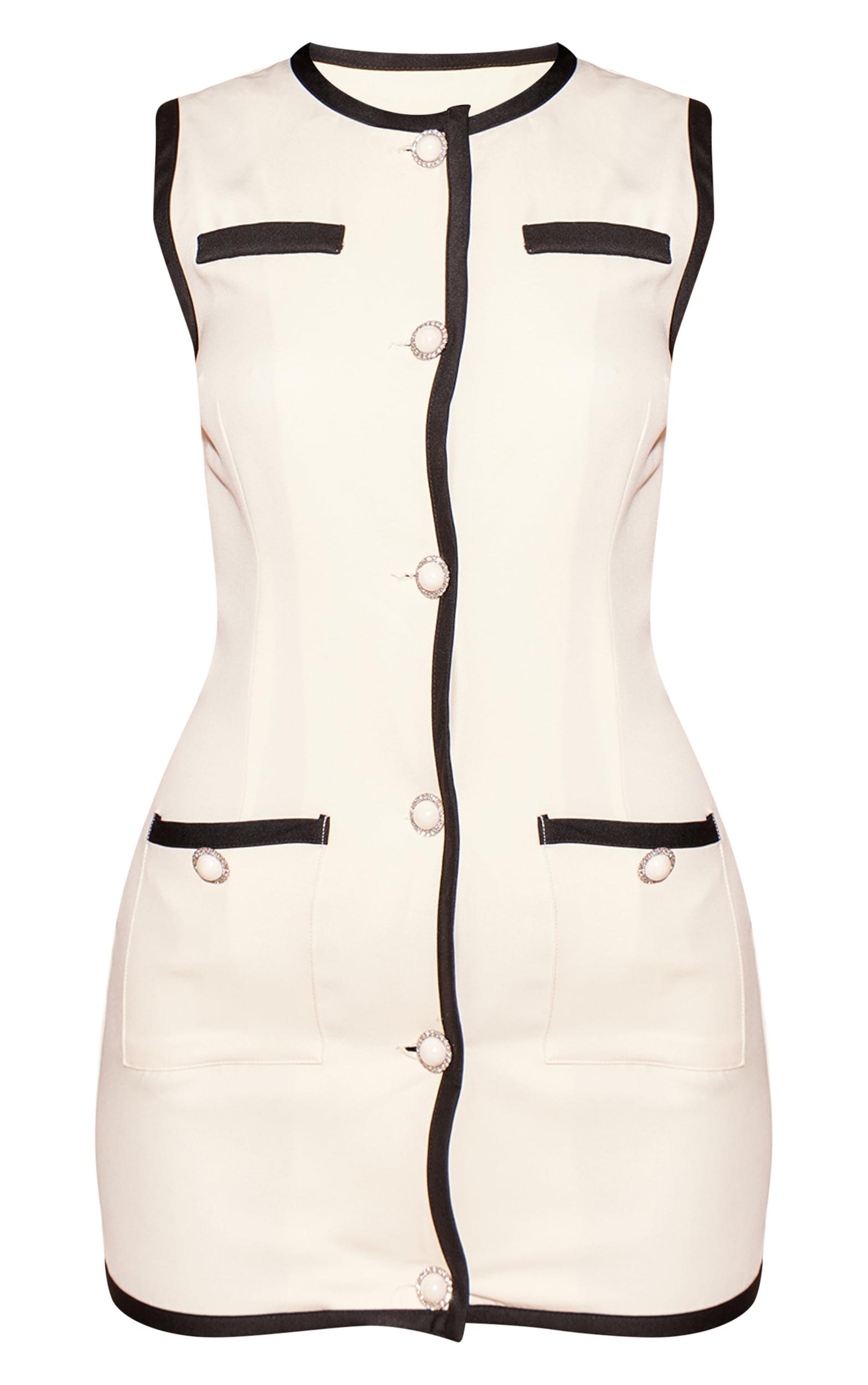 Cream Contrast Detail Pearl Button Woven Romper Product Image