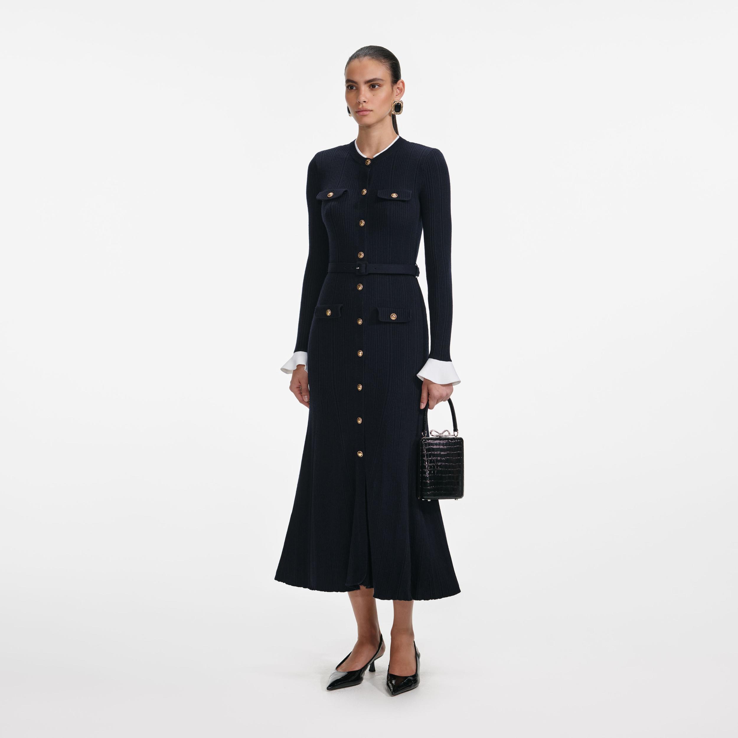Navy Viscose Knit Midi Dress Product Image
